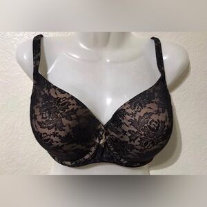 Illusion Lace padded underwire black beige bra size 36DD